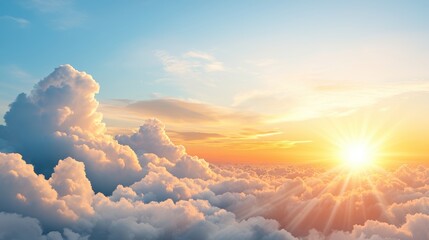 Wall Mural - the setting sun casting warm, orange and pink hues across the sky, with sunbeams radiating through c