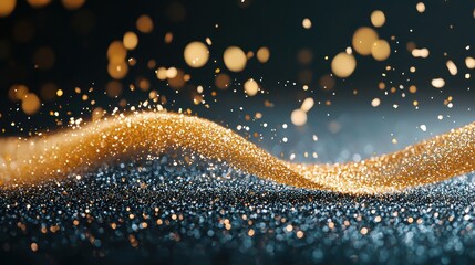 Wall Mural - a stream of golden glitter particles falling gracefully against a black background, creating a magic