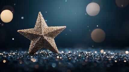 Wall Mural - a burst of golden glitter forming a star shape against a dark background, symbolizing success, achie