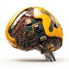 Leinwandbilder - Helmet composed of complex electronics symbolizing the intersection of technology and protective gear innovation