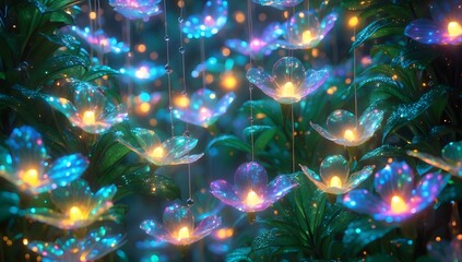 Wall Mural - A floating garden filled with flowers that glow in the dark and hum with music.