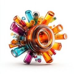 Aufkleber - Vibrant colorful glass object reflecting light and showcasing a unique artistic design against a simple background