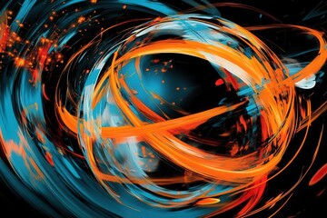 Wall Mural - swirling abstract globe with fiery orange and cool blue energy tendrils spiraling across a starry bl
