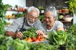 © Ivanna - Senior couple cocking fresh vegetables and greens at the kitchen