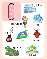 Wall Mural - alphabet chart for kids to learn alphabet letters with cute illustrations.