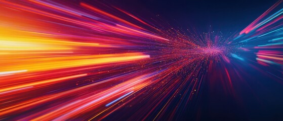 Wall Mural - abstract light speed background with colorful glowing lines and particles, concept of data stream, t