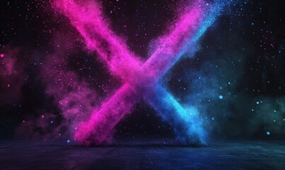 Wall Mural - the image is a colorful explosion of pink and blue with a purple x in the middle. the x is surrounde