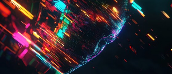 Wall Mural - abstract face with neon light trails in dark background concept of futuristic technology, digital ar