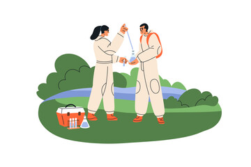 Wall Mural - collecting water samples for research, laboratory test, analysis. examining, checking quality outdoo
