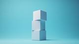 Three white cubes stacked on top of each other on a blue background