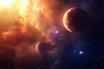 vast space scene featuring multiple planets stars and various celestial bodies in the universe