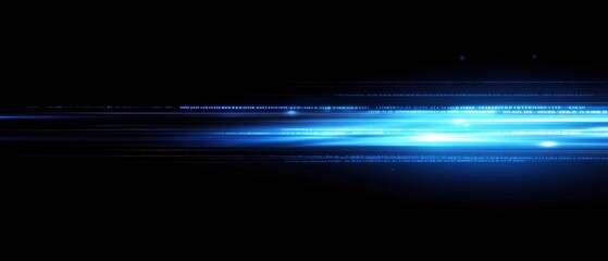 Abstract Blue Light Streaks with Binary Code on Black Background Concept of Technology, Data Stream, and Digital Communication