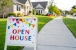 © SiWart - Colorful Open House Sign in Suburban Neighborhood, Real Estate Marketing, Home for Sale, House Hunting, Property Investment, Residential Area, Home Buying, Open House Event