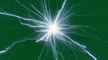 Wall Mural - Dynamic energy burst with radiating light streaks on green background.