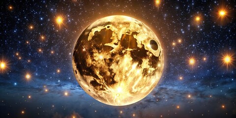 Wall Mural - Bright Full Moon Night Sky, Starry Celestial Landscape, Astronomy Photography, Deep Space, Nighttime Beauty