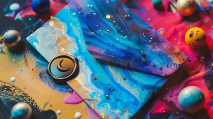 Wall Mural - A colorful, abstract envelope with a wax seal featuring a crescent moon.