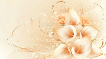 Wall Mural - a bouquet of peach-colored flowers with gold accents and sparkle.