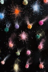 vibrant fireworks exploding with colorful light and energy against a night sky. bright, lively burst