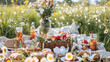 © shoaib - A joyful Easter picnic in a blooming field with eggs and festive treats