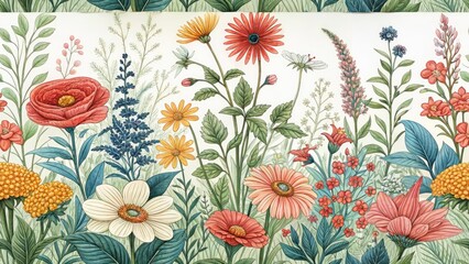  Hand Drawn Flower Garden Repeat Pattern: Urban Exploration Photography Seamless Texture for Marketing