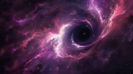 Wall Mural - A swirling black hole in space surrounded by a pink nebula.