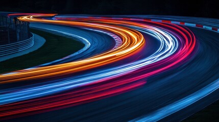 Wall Mural - colorful light trails on a racing track at night