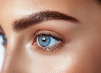 Wall Mural - A close-up of the face and eyes, highlighting beautiful eyebrows with perfect arches and thick fur on top. 