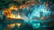 © DesignBee - Enchanting Crystal Cave Teal and Gold Fantasy Landscape Art