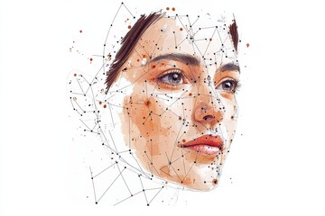 Aufkleber - Detailed medical illustration of female face showing precise Botox injection points with anatomical clarity. Generative AI