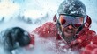© DKPhoto - A skier's moment of thrill amidst a flurry of snow highlights the excitement of winter sports, showcasing the skier's focus and determination in a breathtaking snowy landscape.