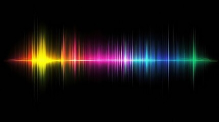 Poster - Colorful soundwave representation visualizing audio frequencies in vibrant hues against a black background. Generative AI