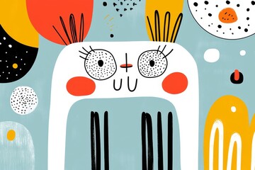 Poster - Abstract shapes and lines forming an animal, set against a teal background with orange accents. The composition includes geometric forms that suggest movement and energy within abstract spaces,