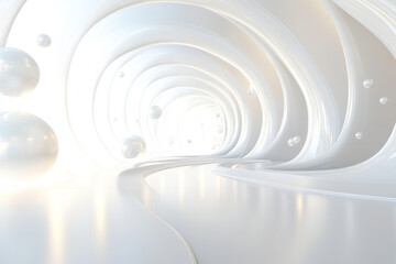 Wall Mural - a futuristic white 3d background room with a seamless, curved design. the walls emit a soft ambient 