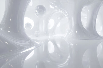 Wall Mural - a futuristic white 3d background room with a seamless, curved design. the walls emit a soft ambient 