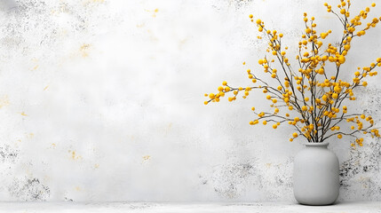 Fototapete - Minimalist floral arrangement in a modern space white background indoor decor