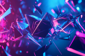 Wall Mural - a futuristic 3d abstract background featuring an explosion of floating geometric shapes, illuminated