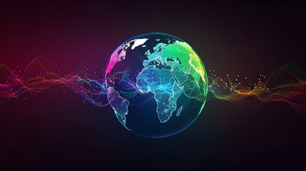 Wall Mural - a digital rendering of the earth with glowing lines and a colorful, abstract wave.