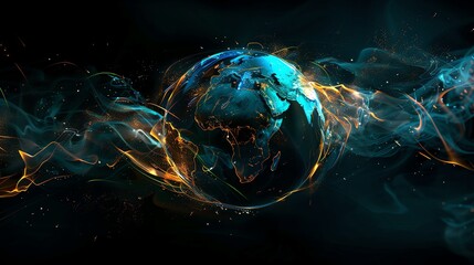 Wall Mural - An abstract representation of the Earth with glowing lines and particles.