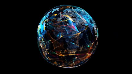 Wall Mural - a stylized globe with swirling lines of light on a black background.