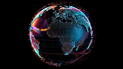 Wall Mural - a stylized digital globe with a rainbow color scheme.