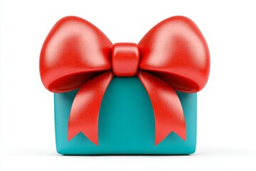 Wall Mural - An orange and blue gift box with a red ribbon, white background, illustration style, simple color blocks, no shadows, high resolution, best quality, best details, best clarity, best resolution.