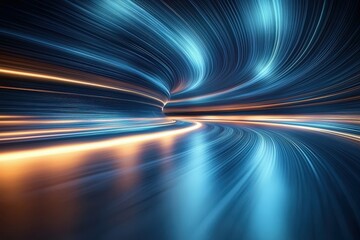Wall Mural - dynamic motion blur with blue and orange light trails creating a futuristic and abstract background 