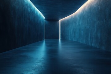 Wall Mural - modern abstract interior with blue lighting and smooth floor in minimalist architectural design