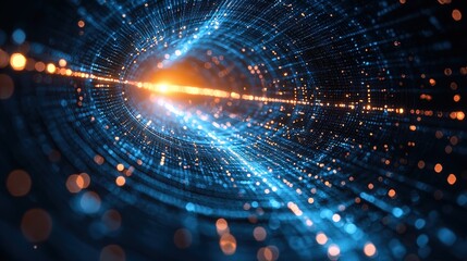 Wall Mural - abstract futuristic illustration of glowing particles and light trails in a cosmic space tunnel effe