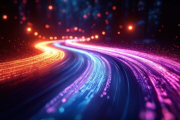 Wall Mural - Colorful Light Trails on Dark Background Representing Motion and Energy in Abstract Digital Artwork