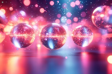 Wall Mural - colorful glowing spheres with sparkles and bokeh effect against a vibrant background in a digital ar