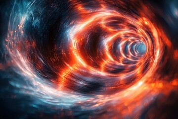 Wall Mural - abstract cosmic tunnel with vibrant orange and blue swirling patterns creating a sense of movement a