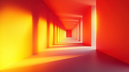 Wall Mural - abstract corridor with vibrant gradient colors casting shadows in geometric shapes creating a surrea