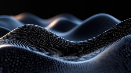 Wall Mural - abstract 3d waves with glowing particles and smooth curves in dark background for creative designs a