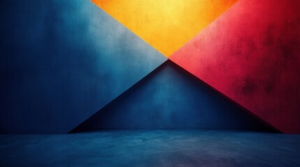 Wall Mural - abstract geometric background with vibrant colors, bright yellow, deep blue, and bold red angles for